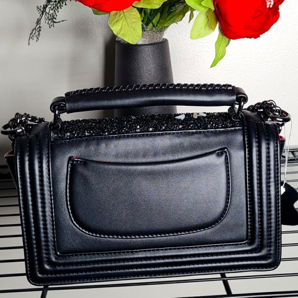 BLACK HAND BAG WITH TAN STONES.(KELOLA DS)BRAND SIZE 26'16'11 CM - Picture 3 of 4